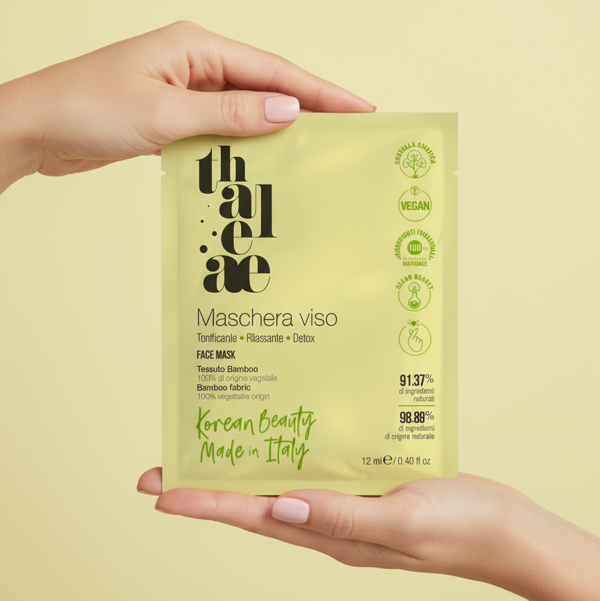 Maschera viso gialla tenuta in mano