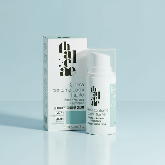 Crema-Gel Contorno Occhi Drenante - Sfondo azzurro pastello